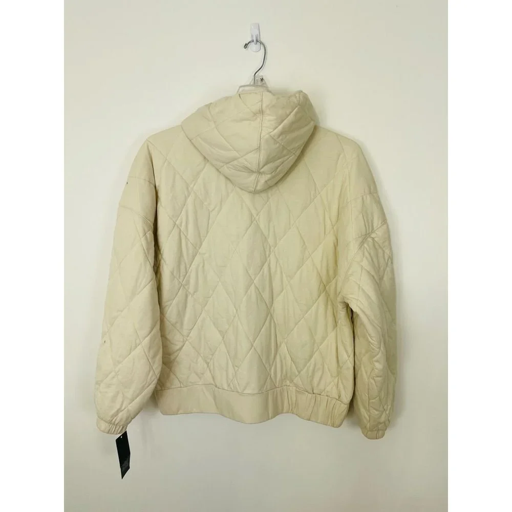 Wild Fable Womens Quilted Jacket Extra Large Ivory Puffer Zip Pockets Hooded New - Picture 7 of 11